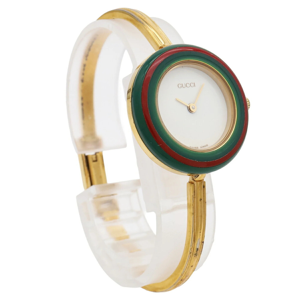GUCCI Women's Quartz Watch with Changeable Bezel, White Dial, GP (Gold Plated... - Picture 4 of 10
